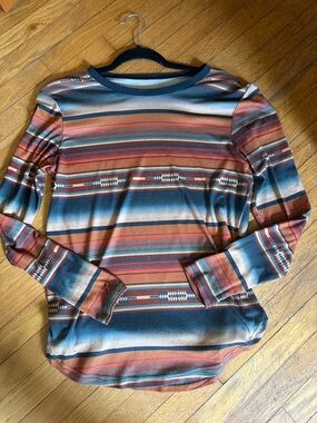 Crazy Train Striped Top - Rust, Teal, Cream
